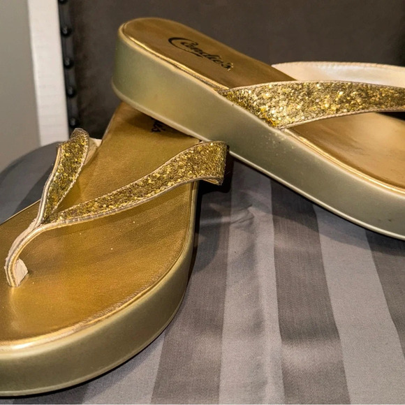 Candies Gold shimmer wedge sandles, size 10 med - Picture 10 of 10